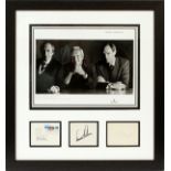 ARNOLD PALMER, JACKIE STEWART AND JEAN CLAUDE KILLY, CUT AUTOGRAPHS AND BLACK AND WHITE PHOTO, 2007,