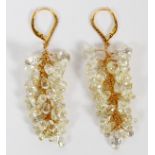 50CT BRIOLETTE CUT DIAMOND AND 18KT YELLOW GOLD DANGLE EARRINGS, PAIR, H 2 1/4"A pair of 50ct