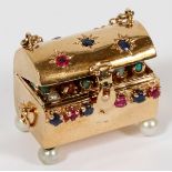 14 KT GOLD AND SAPPHIRES, RUBIES CHARM CHEST L 1"Six small sapphires, five rubies, and set on