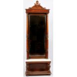 VICTORIAN WALNUT PIER MIRROR AND WHITE MARBLE TOP CONSOLE, H 94", W 32", D 10",having a scroll