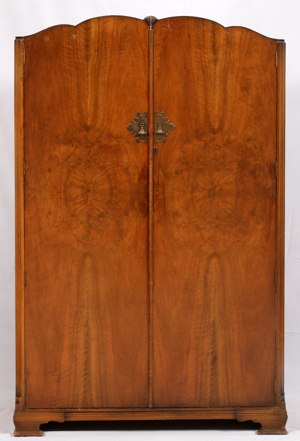 BRIGHTON DISTINGUISHED FURNITURE, ENGLISH, ART DECO WALNUT ARMOIRE, C1930, H 76", W 49", D 21"Having