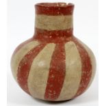 QUAPAW, MISSISSIPPIAN CULTURE POLYCHROME POTTERY JAR, H 8", DIA 6 1/2"Pitched red painted stripes