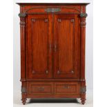 DREXEL HERITAGE, CARVED MAHOGANY ENTERTAINMENT CENTER, 2 PIECES, H 91"A two-piece entertainment