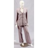 GIORGIO ARMANI SILK BLEND PANTSUIT, SIZE 42Light lavender silk blend striped pantsuit, size 42;