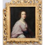 OLD MASTER OIL ON CANVAS PORTRAIT OF LADY, H 30", W 24"Elegant lady wearing pearls and wearing