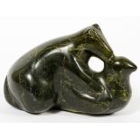 INUIT SERPENTINE BEAR WITH WALRUS, H 3 1/2", L 5"Signed on base. Probably Canadian.- For High