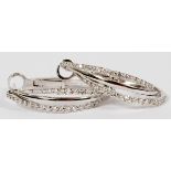 1.1CT DIAMOND AND 18KT WHITE GOLD HOOP EARRINGS, PAIR, H 1 1/4"A pair of 18kt white gold double