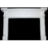 FEDERAL STYLE PLASTER FIREPLACE MANTEL, H 52", W 83"White plaster in bunting and oil lamp motif,