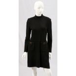 ST. JOHN KNIT BLACK DRESS, SIZE 6Black dress with two front pockets having gold tone metal