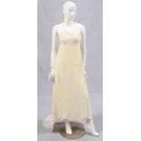 VINTAGE CHIFFON WEDDING DRESS, SIZE 10Ivory lace and pleated ivory taffeta, empire waist wedding