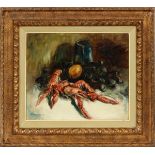 JORWITZ OIL ON CANVAS, H 15", W 18", STILL LIFE OF LOBSTER AND CLAMSFramed.- For High Resolution