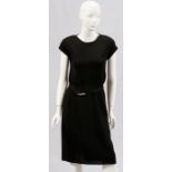 ST. JOHN BLACK DRESS, SIZE 8Black knit dress with fabric belt, with a rhinestone buckle. Labeled: