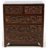GEORGE ZEE & CO., KILN-DRIED ART CARVED DRESSER, H 40", W 35"A chest of drawers carved overall in