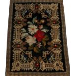 EUROPEAN NEEDLEPOINT PANEL, H 31", W 41 3/4"A needlepoint in wool threads, with a central floral