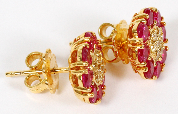 2.4CT RUBY AND DIAMOND STUD EARRINGS, PAIR, DIA 3/8"Studded with a total of 2.4cts of round cut - Image 2 of 2
