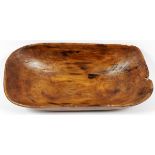 NORTH AMERICAN BASS CARVED DOUGH BOWL, H 4 1/4", W 22"Carved bass oblong form bowl. Measures H.4 1/