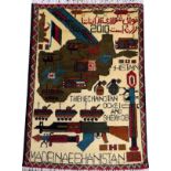 AFGHANI-RUSSIAN HANDWOVEN WOOL WAR RUG, 2' 8" X 2'having a beige ground, single border, with