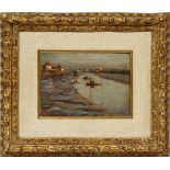 HENRI LE SIDANER (FRENCH, 1862-1939), OIL ON BEVELED WOOD PANEL, H 6 1/8 ", W 8 3/4 ", "LA RIVIERE"