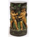 BRONZE CYLINDRICAL PEDESTAL, CHERUB FAÇADE, H 30", DIA 15"Cylinder form. Cherubs with grape