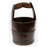 ANTIQUE CARVED WOOD BUCKET, H 21 1/2", DIA 13 1/2"With a carved wood handle.Wear overall from use;