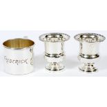 AMERICAN STERLING CHILDREN'S CUP, AND 2 TOOTHPICK URNS, 3 PIECES, H 2"-2 1/2"Includes 1 sterling