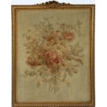 FRENCH AUBUSSON FRAMED TAPESTRY, H 30", W 22"A floral vignette. Gilt frame carved bowknot crest.