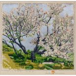 GUSTAVE BAUMANN (AMERICAN, 1881-1971), ORIGINAL COLOR WOODCUT, H 12 1/4", W 13", "SILVER SKY"Color