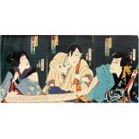TOYOHARA KUNICHIKA (JAPANESE, 1835-1900), COLOR WOODBLOCK PRINT, 1865, H 13 7/8", W 27 5/8"
