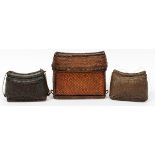 WOVEN PURSES, 3, H OF TALLEST 7"Set of three woven purses. All woven out of reeded material.