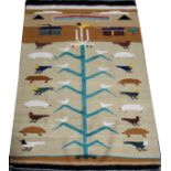 NAVAJO WOOL PICTORIAL RUG, C. 1950, W 4' 10", L 3' 5"Birds and bears with homes. Anonymous Native
