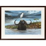 RAY HARM, GOUACHE, H 19", W 29", "WATER BUFFALO"Estate of Frederick C. and Malora Matthaei.- For