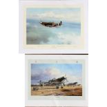 ROBERT TAYLOR, AVIATION PRINTS TWO H 15" W 22""Eagle Squadron Scramble" and "Bader Legend". Paper