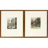 RAOUL KASIMIR COLORED ETCHINGS, TWO, H 4.75", L 4"German city scenes. Signed lower center. Framed