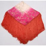 SATIN PIANO SHAWL, W 54", L 58"In shades of pink and magenta, decorated with a floral motif and