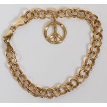 14KT GOLD, CHAIN LINK CHARM BRACELET, L 7"A 14kt yellow gold, chain link charm bracelet, with a