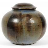 ART POTTERY COVERED JAR, H 10", DIA 10"Appears to be signed by Nesting on the underside.appears in