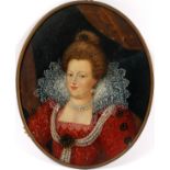 PORTRAIT MINIATURE OF MARIA DE' MEDICI, OIL ON COPPER, H 9 1/4" L 7 1/2",After Scipione Pulzone (