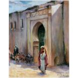 H.O. TANNER, GOUACHE ON PAPER, MIDDLE EASTERN CITYSCAPE, H 13 1/2" W 10 1/2"Henry Ossawa Tanner