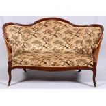 VICTORIAN WALNUT SETTEE, CIRCA 1870, H 37" L 64" D 32"Having a newer, tree pattern upholstery,