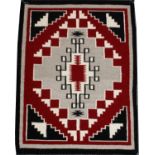 NAVAJO GANADO STYLE HAND WOVEN WOOL MAT, W 27", L 34.5"Central medallions with gray field and