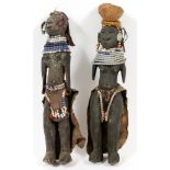 AFRICAN CARVED WOOD FIGURES, 2 PIECES, H 15"Including two carved wood figures, each is decorated