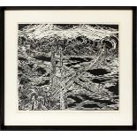 BERND KROEBER, WOODCUT ON PAPER, 1969, H 20", W 24", GOLDEN GATEFramed edition 46/300. Golden Gate