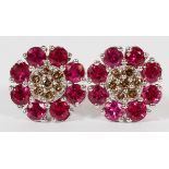 2.26CT NATURAL RUBY AND FANCY DIAMOND CLUSTER EARRINGS, PAIR, DIA 1/2"Having 2.26cts of natural