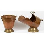 COPPER FIREPLACE SCUTTLE AND BUCKETDelft handle copper scuttle H 16", also copper coal bucket H 12".