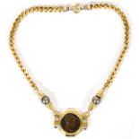 11.5MM TAHITIAN PEARL, DIAMOND, AND GREEK COIN NECKLACE, L 18 1/2"A Greek coin pendant, set in