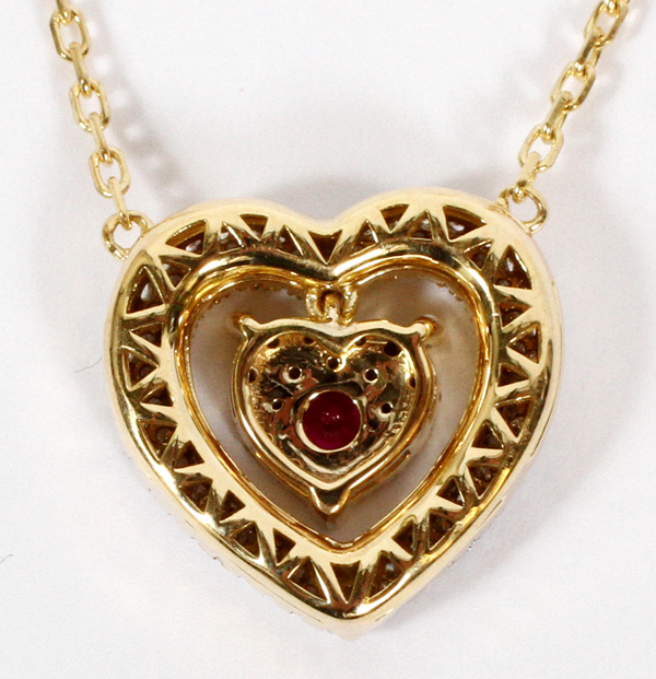 0.60CT DIAMOND AND RUBY HEART NECKLACE, L 17"The double heart form pendant is studded with 0.60cts - Image 2 of 2