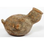 HOHOKAM DUCK EFFIGY POTTERY WATER BOTTLE, H 4 1/2"A round form bottle with stylized wings, tail, and