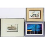 PRINTS, 3 PIECES, H 4 1/4"-6", SCENES OF DETROITIncluding the Great Lakes Excursion ship, "