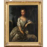 ATT. TO CHARLES JERVAS (IRISH, 1675-1739), OIL ON CANVAS, H 50", W 39", "SHEPHERDESS OF COUNTY