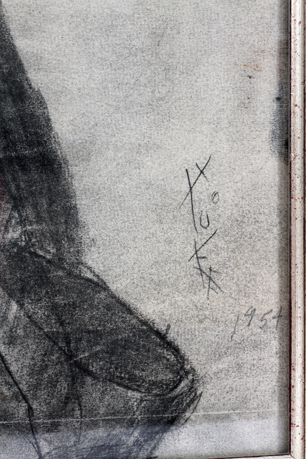 SIGNED PENCIL ON PAPER, 1954, H 24'', W 18'', SEATED FEMALE NUDE.Stamped top left corner. Signed - Image 2 of 3